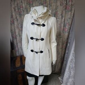 BCBGMaxAzria Ivory Trench Coat with Black Accents